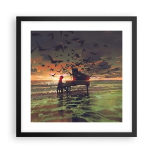 Pôster com moldura preta - Um concerto de piano e ondas - 40x40 cm