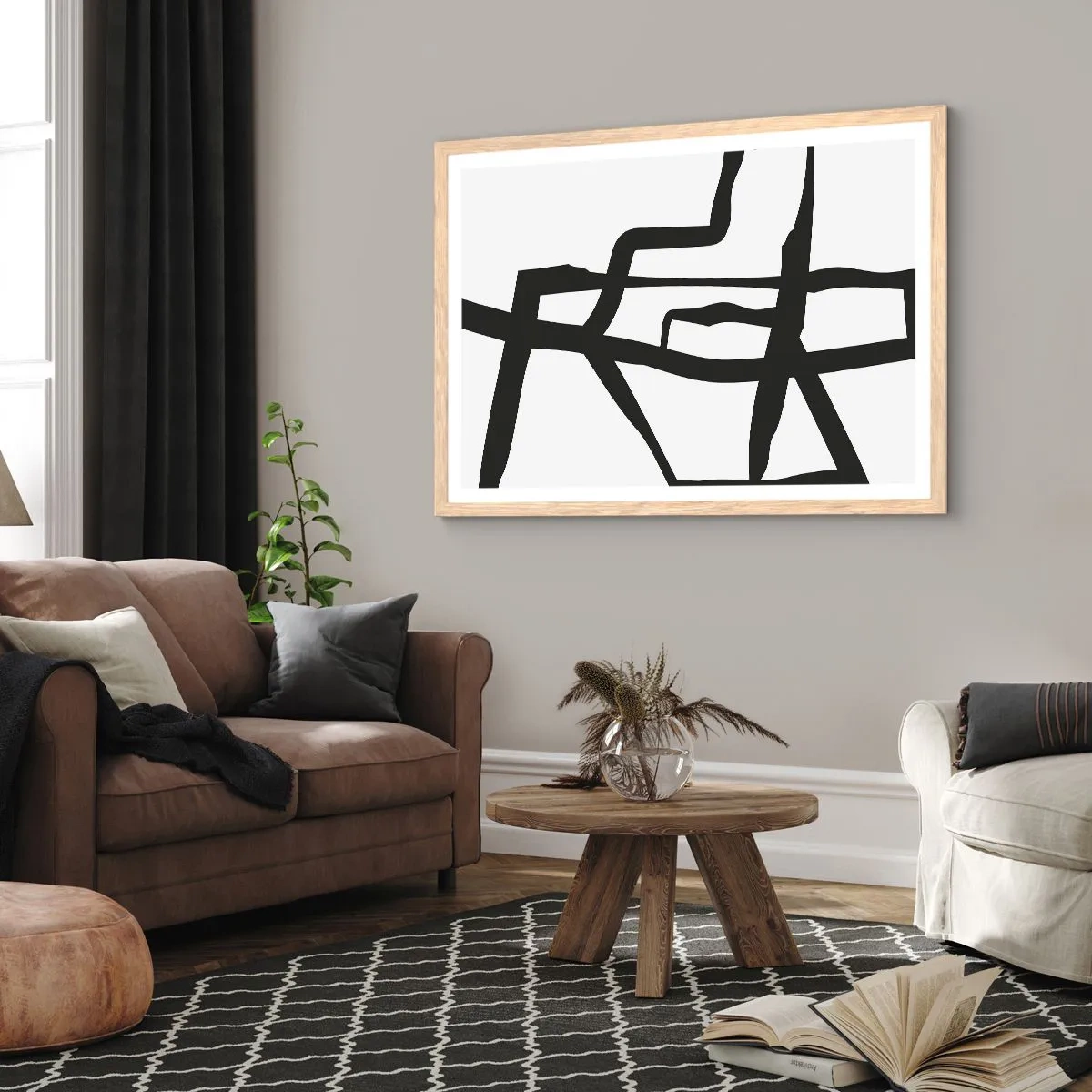 Pôster com moldura de carvalho claro - Projeto preto e branco - 40x30 cm