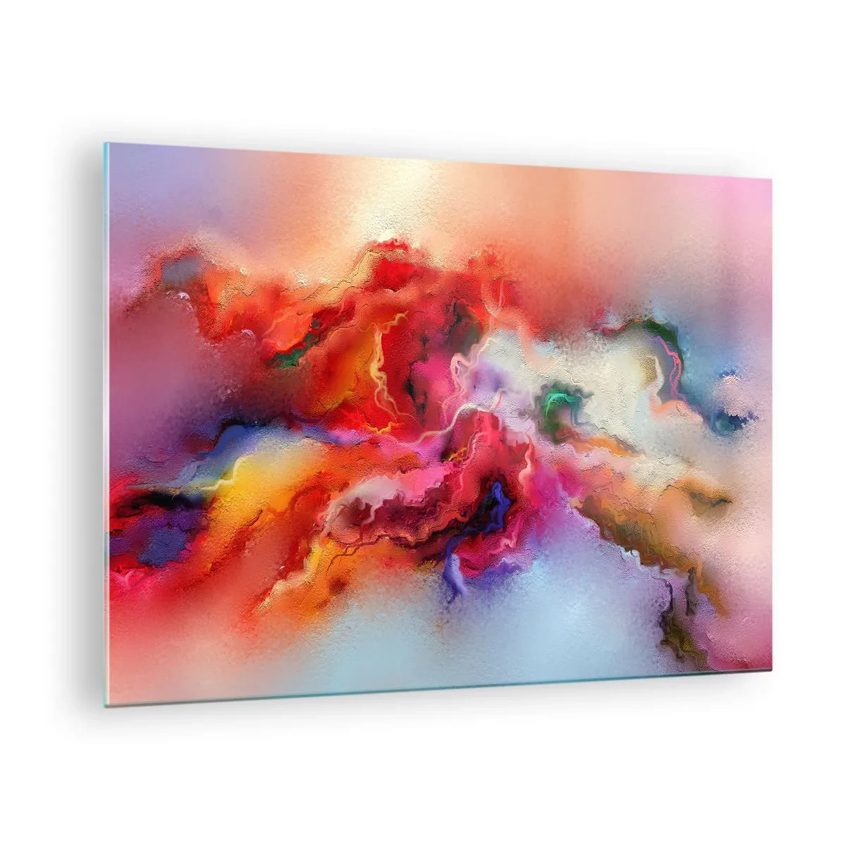 Quadro em vidro - Uma abstração colorida que lembra rastros de fumaça. - 70x50cm - Como capturar os sonhos - fumo - Decoração de parede moderna para a sala de estar e quarto ARTTOR