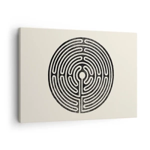 Quadro em tela - Labirinto circular preto e branco sobre fundo claro - 70x50cm - Ordem misteriosa - Decoração de parede moderna para a sala de estar e quarto ARTTOR