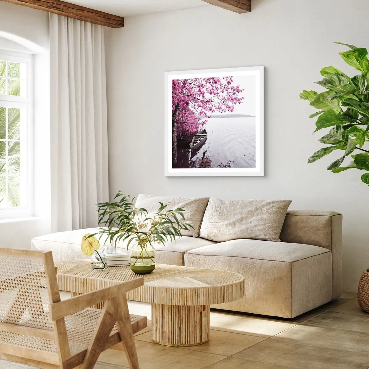 Pôster em moldura branca - Em silêncio cor-de-rosa - 50x50 cm