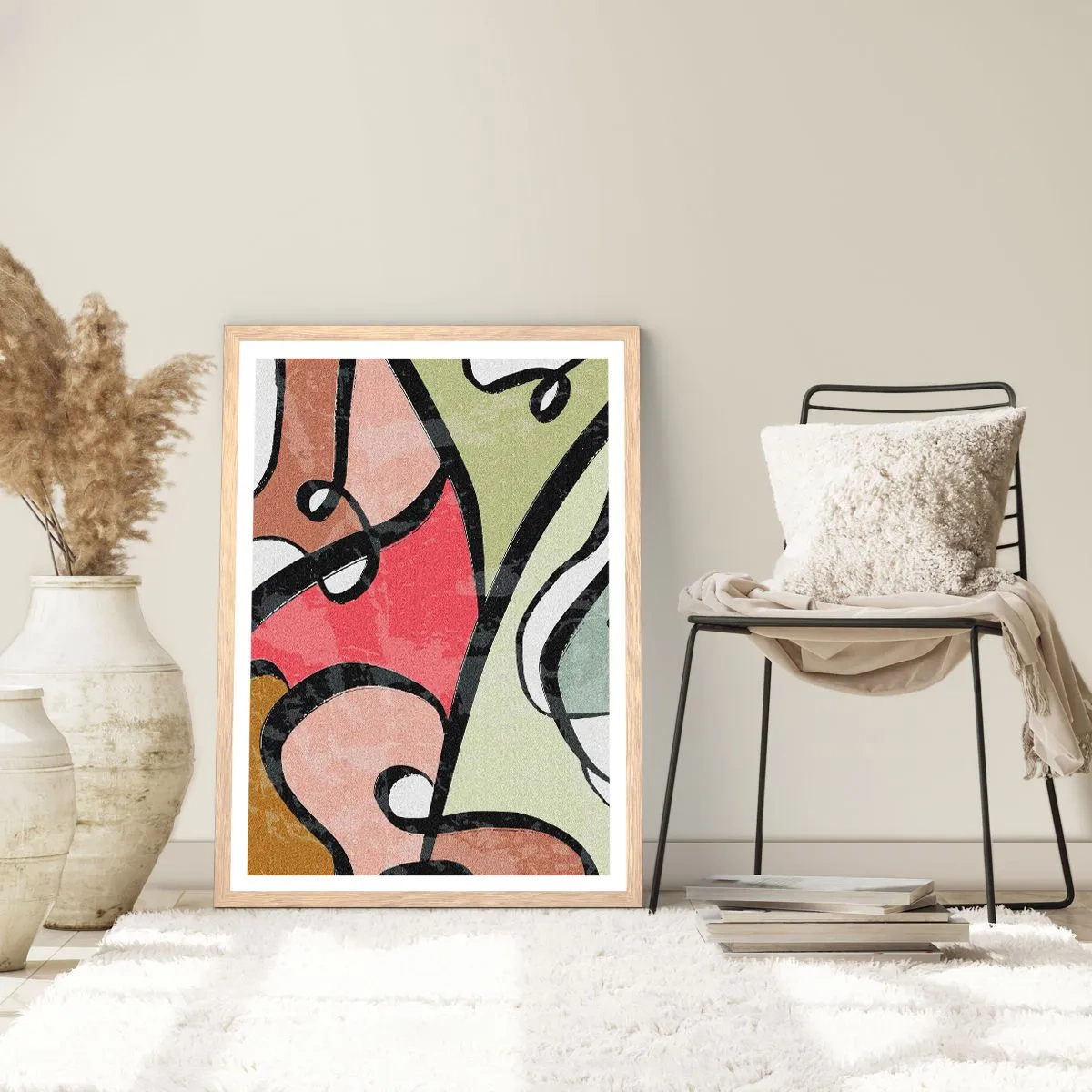 Pôster com moldura de carvalho claro - Piruetas entre cores - 70x100 cm