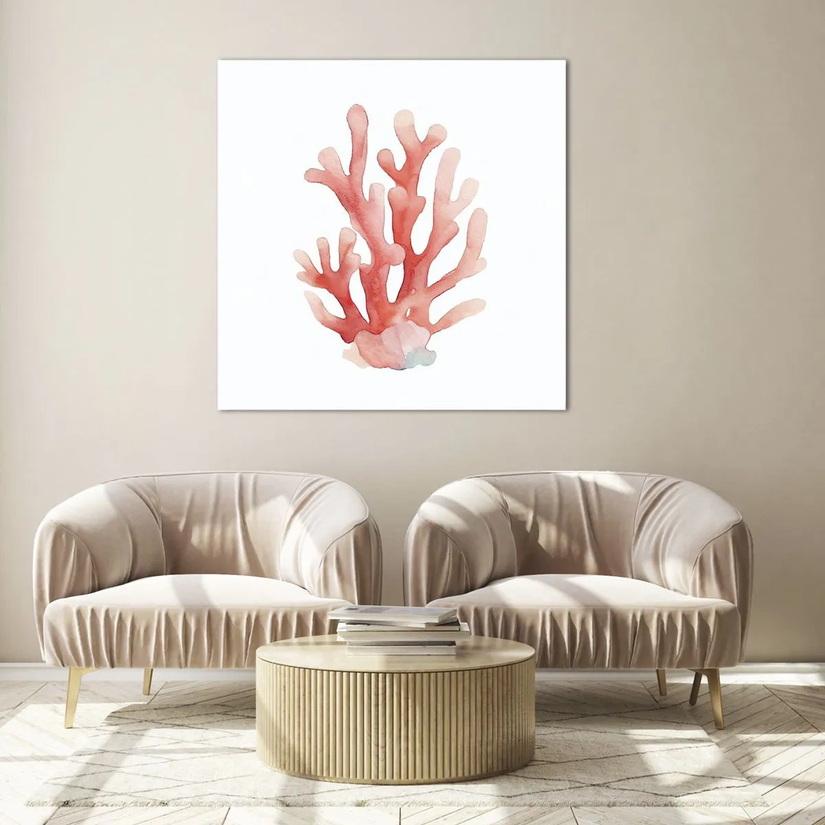 Quadro em vidro - Coral de cor coral - 30x30 cm