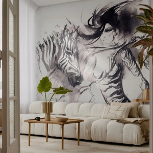 Papel de Parede Premium Sand - Dançando com as zebras - Abstração, Mulher, Costelas - 250x175 cm
