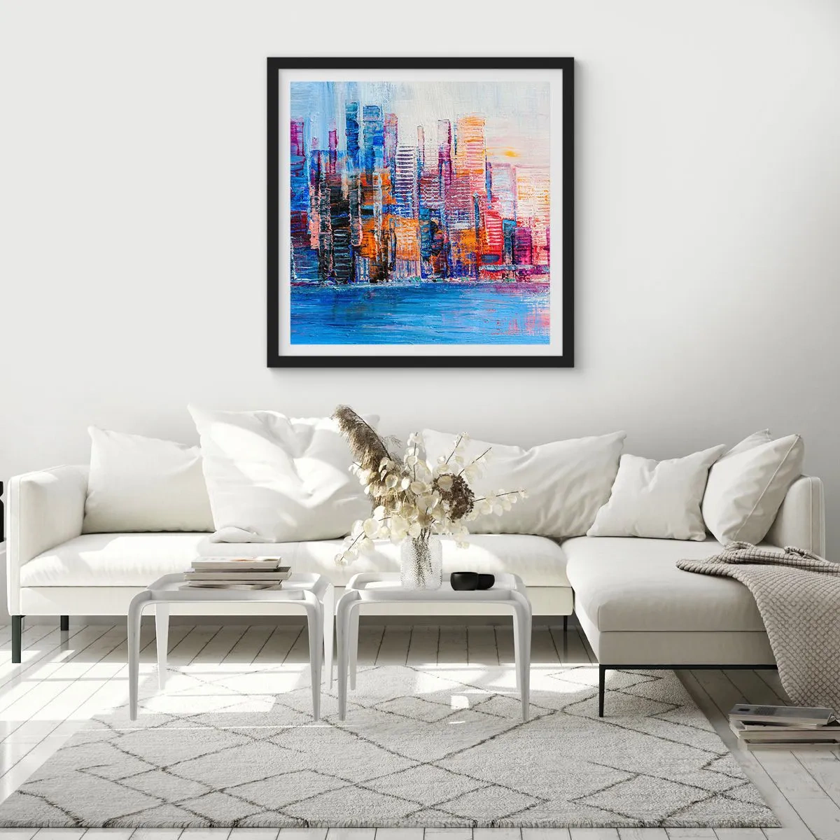 Pôster com moldura preta - Metrópole alegre - 40x40 cm