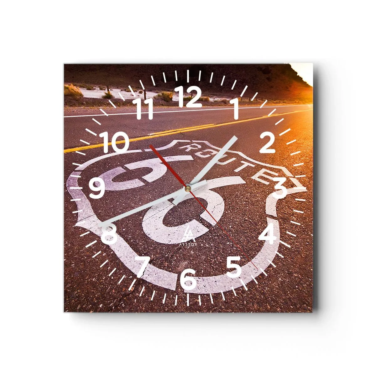 Relógio de parede - Relógio em vidro - A famosa estrada 66 - 40x40 cm