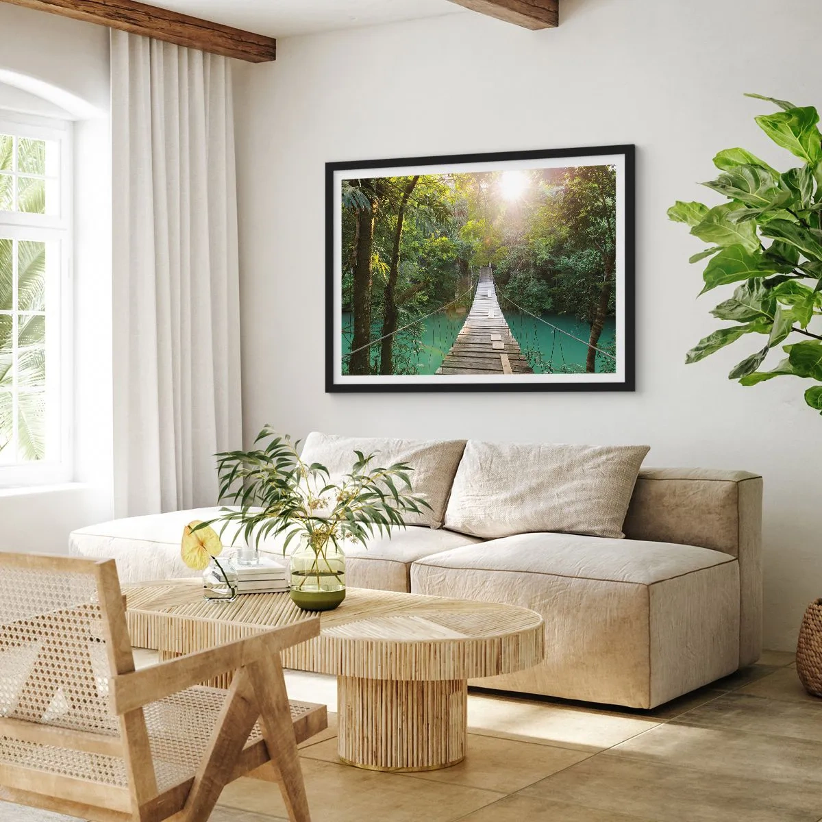 Pôster com moldura preta - Da água azul para a floresta azul - 70x50 cm