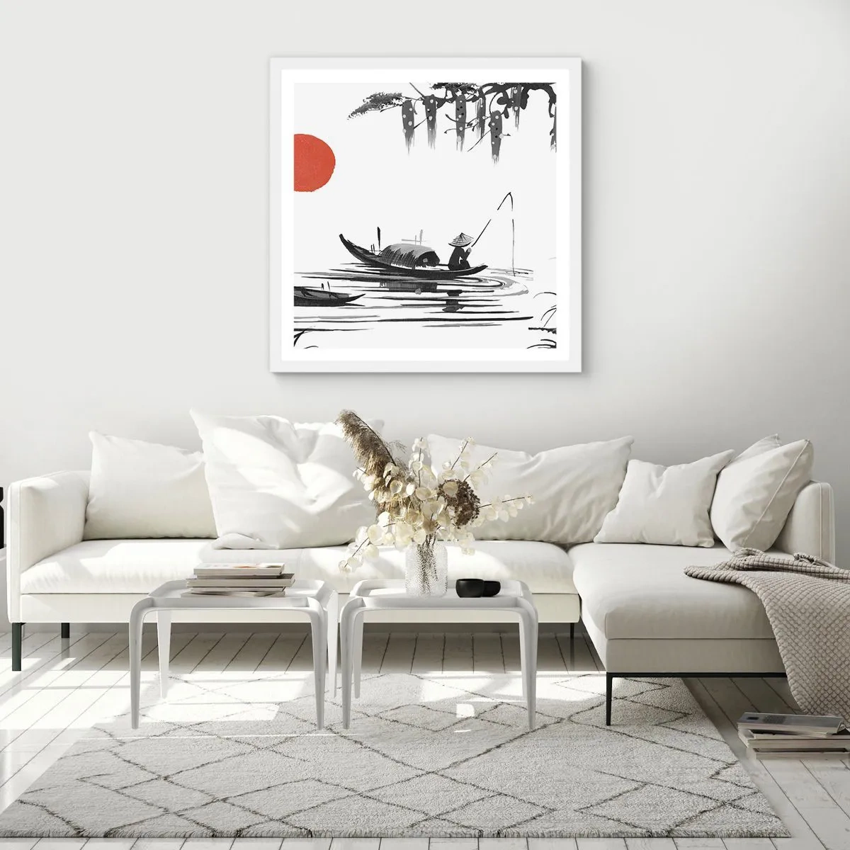 Pôster em moldura branca - Tarde asiática - 50x50 cm