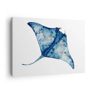 Quadro em tela - Arraia azul em estilo aquarela sobre fundo branco - 70x50cm - A vida em azul - Decoração de parede moderna para a sala de estar e quarto ARTTOR