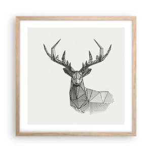Pôster com moldura de carvalho claro - Veado em estilo cubista - 50x50 cm