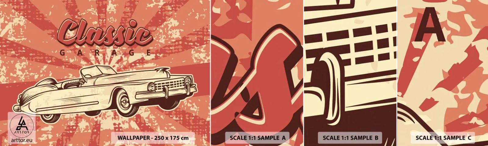 Amostra de papel de parede autocolante Deluxe Sticker - E na rádio Elvis - Carro, Cabriolé, Viagens - 100x30 cm