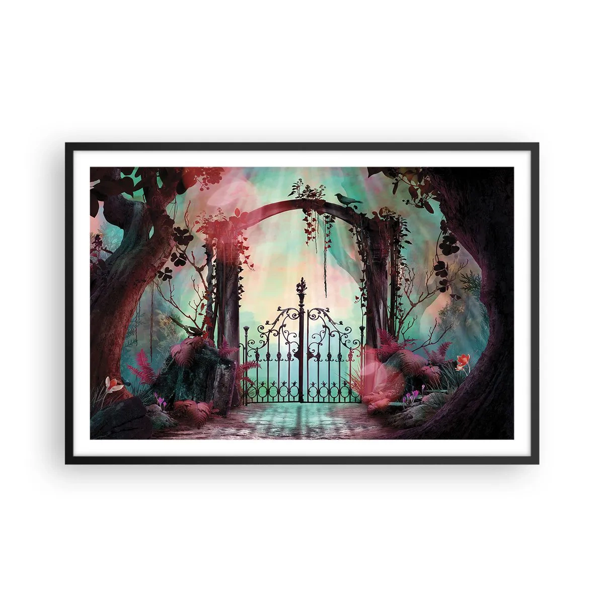 Pôster com moldura preta - Jardim secreto - 91x61 cm