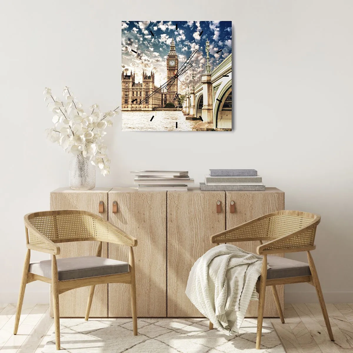 Relógio de parede - Relógio em vidro - Nuvens emplumadas sobre o Tamisa - 40x40 cm