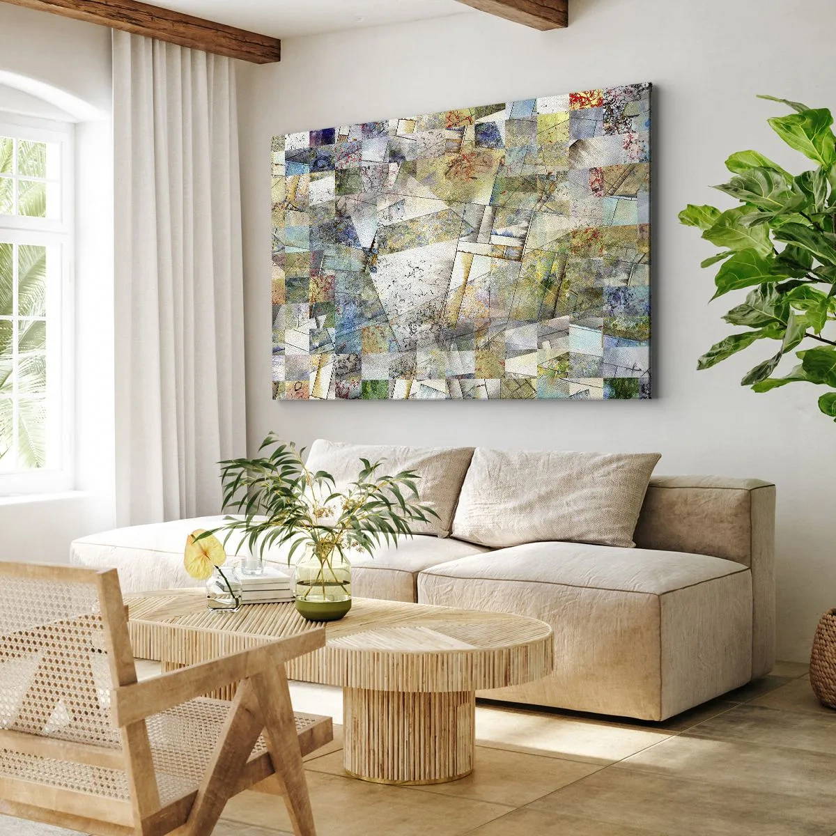 Quadro em tela - Embaralhamento geométrico - 120x80 cm