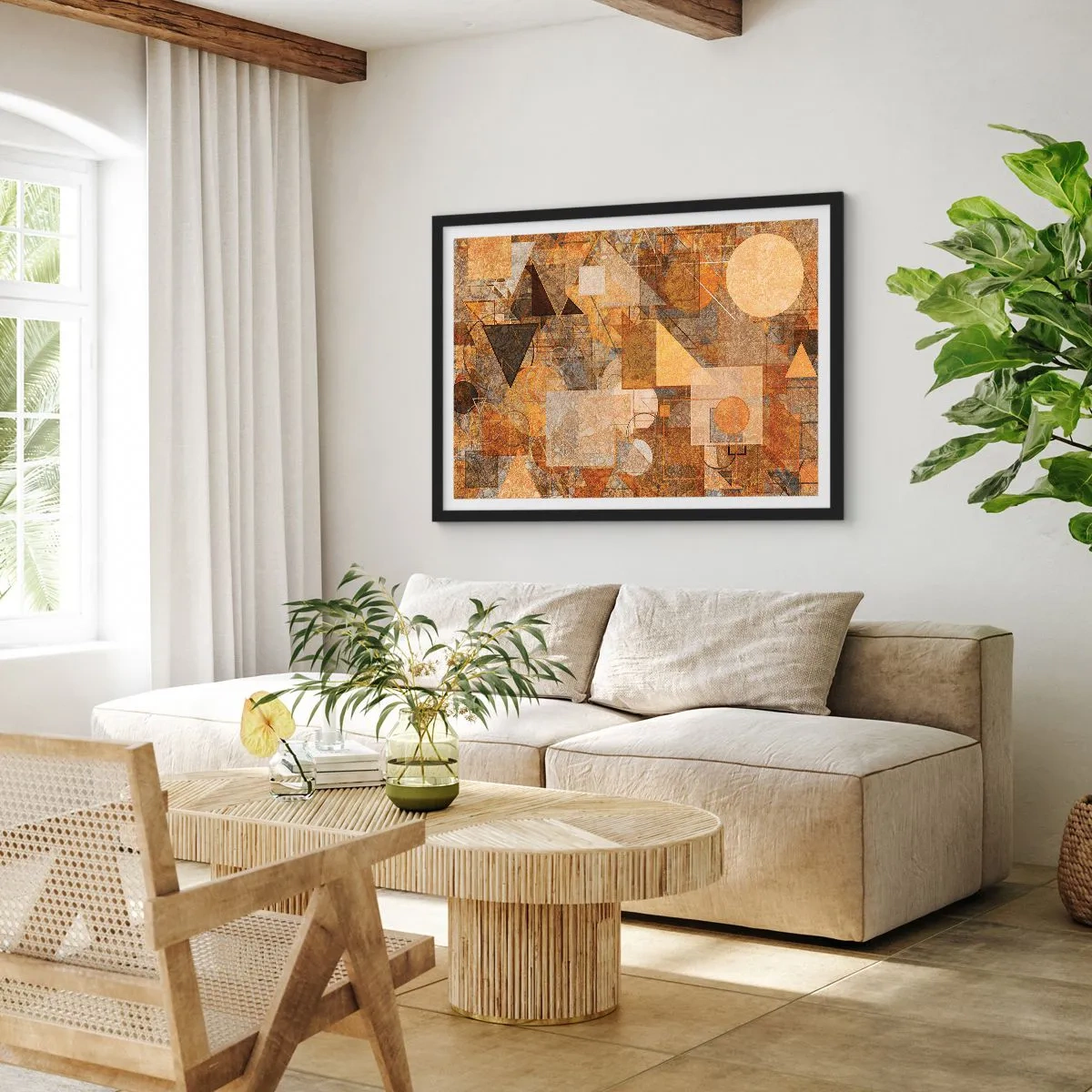 Pôster com moldura preta - Estudo Cubista em Bronze - 70x50 cm