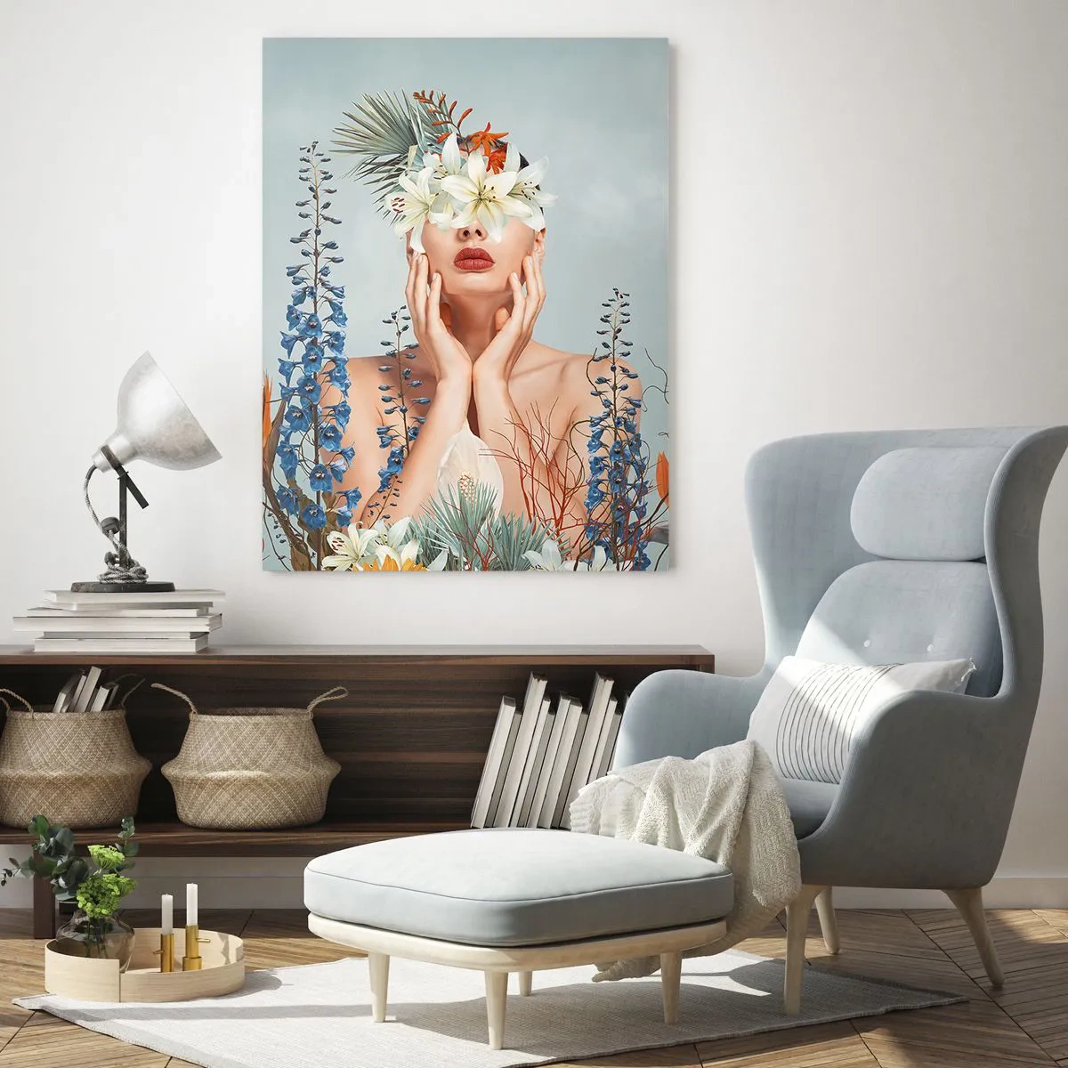 Quadro em vidro - Mulher – flor - 50x70 cm