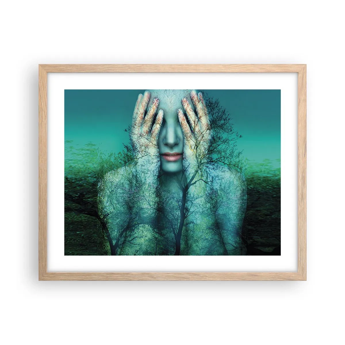 Pôster com moldura de carvalho claro - Imersa em azul - 50x40 cm