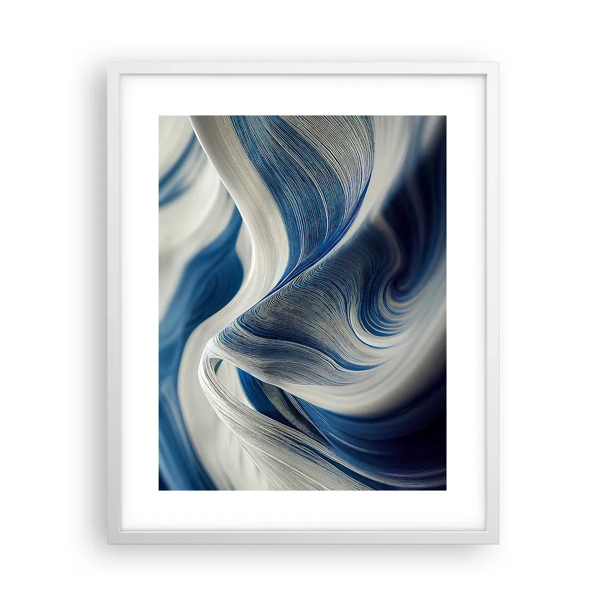 Pôster em moldura branca - A fluidez do azul e do branco - 40x50 cm
