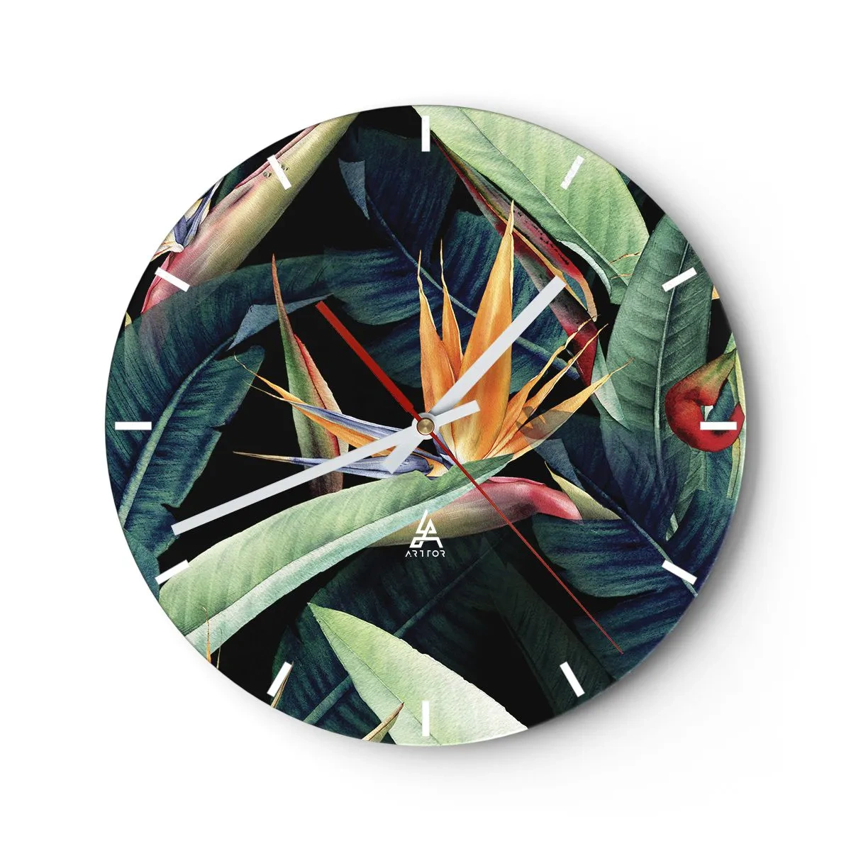 Relógio de parede - Relógio em vidro - Flores ardentes dos trópicos - 40x40 cm
