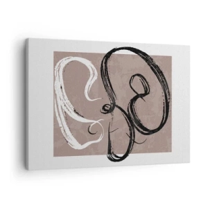 Quadro em tela - Abstração em preto e branco sobre fundo bege - 70x50cm - Composição – a busca pela plenitude - Decoração de parede moderna para a sala de estar e quarto ARTTOR