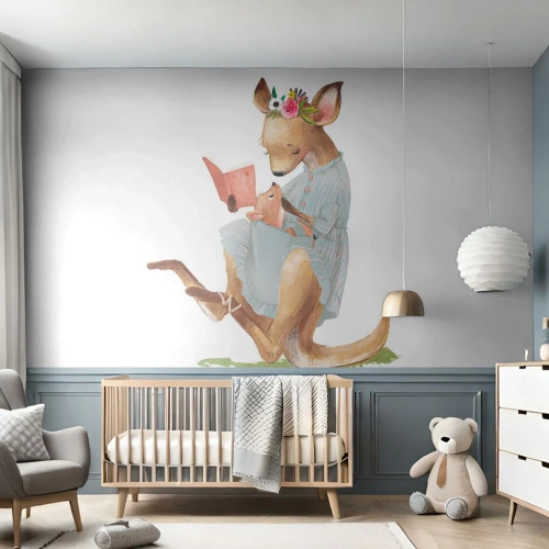 Papel de Parede Autocolante Deluxe Sticker - Leia para mim, mamãe - Para crianças, Canguru, Mãe com filho - 100x70 cm