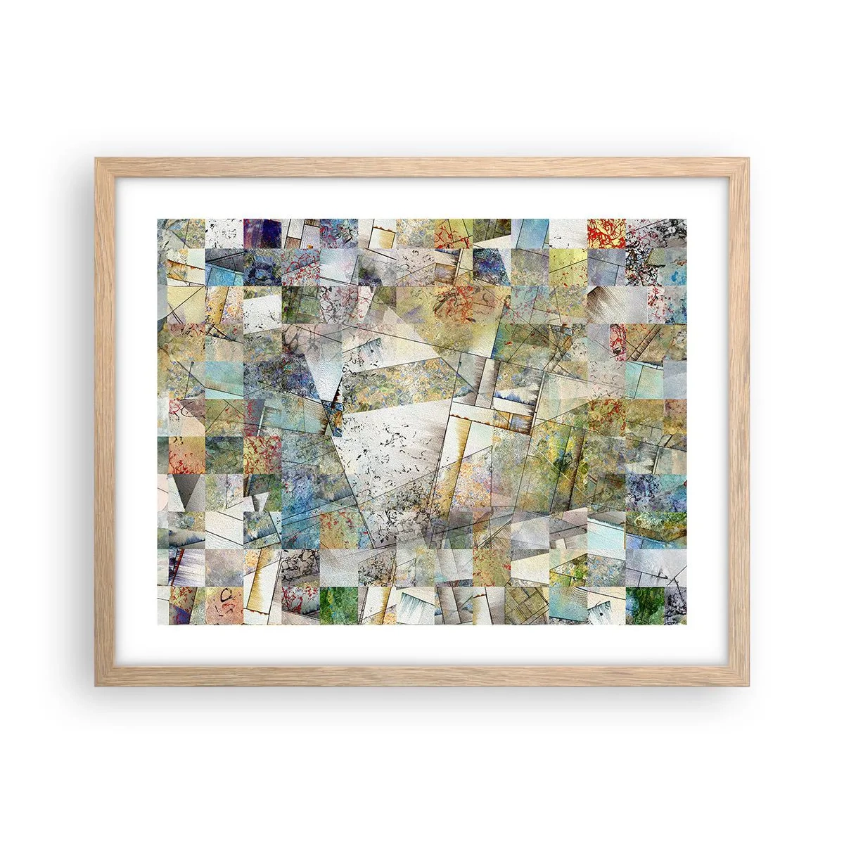 Pôster com moldura de carvalho claro - Embaralhamento geométrico - 50x40 cm