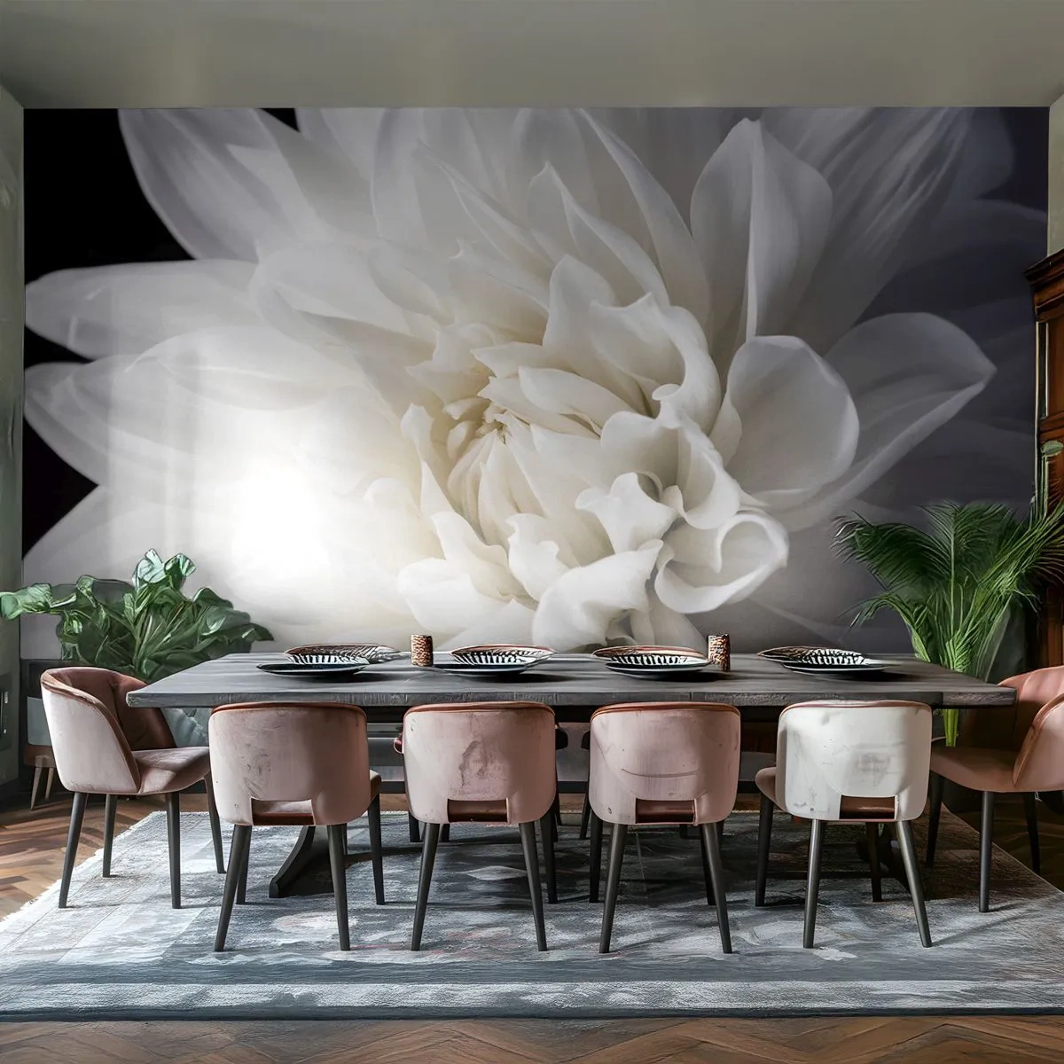 Papel de Parede Premium Canvas - Manhã da noiva - Flor, Dália, Natureza - 150x105 cm