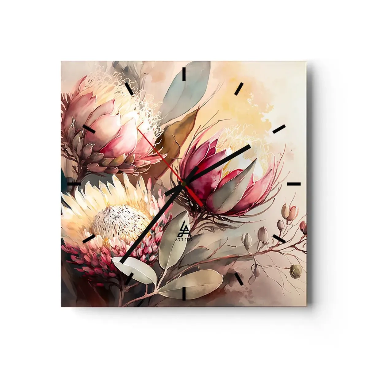 Relógio de parede - Relógio em vidro - De perfil e de frente - 40x40 cm