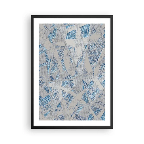 Pôster com moldura preta - Abstração geométrica em tons de azul e cinza - 50x70cm - Em um labirinto azul e cinza - Decoração de parede moderna para a sala de estar e quarto ARTTOR