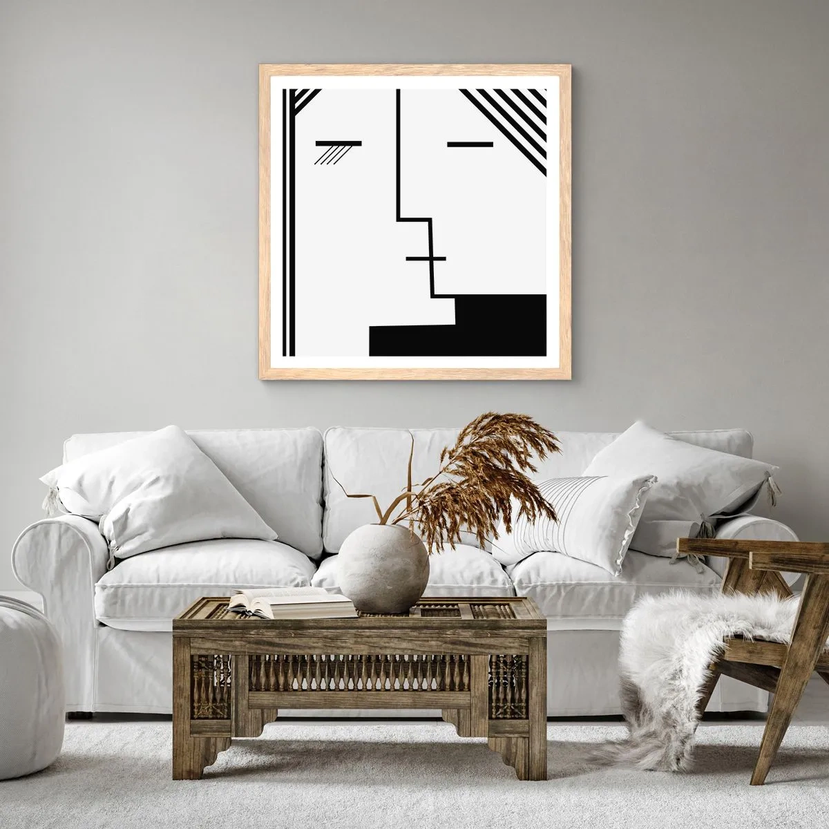 Pôster com moldura de carvalho claro - Apenas um beijo - 60x60 cm