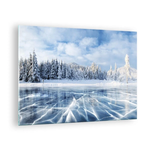 Quadro em vidro - Um lago congelado cercado por uma floresta de inverno - 70x50cm - Vista deslumbrante e cristalina - Decoração de parede moderna para a sala de estar e quarto ARTTOR