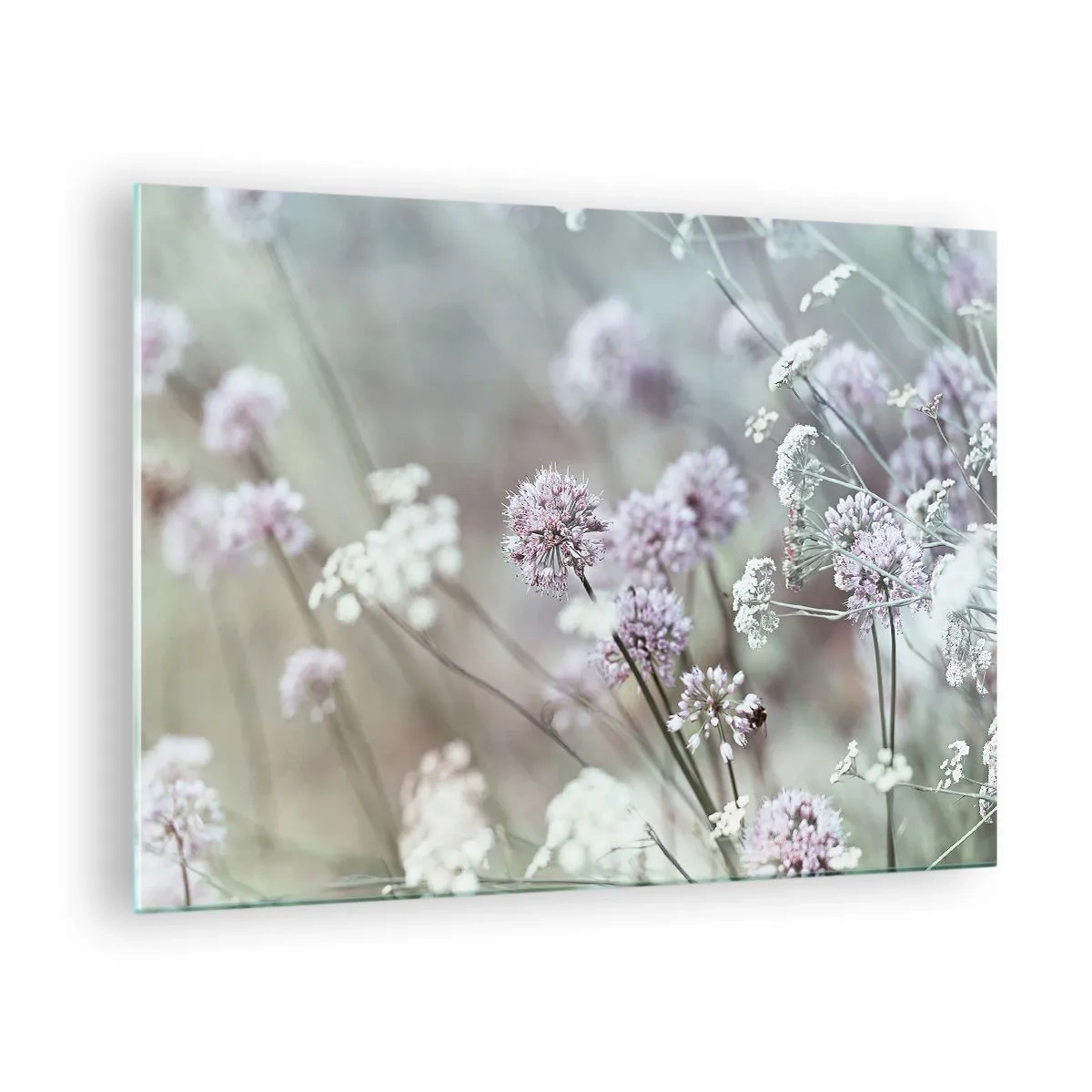 Quadro em vidro - Delicadas flores silvestres em tons pastéis - 70x50cm - Doce delicadeza das ervas - Decoração de parede moderna para a sala de estar e quarto ARTTOR
