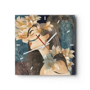 Relógio de parede - Relógio em vidro - O conto da princesa com lírios - 30x30 cm