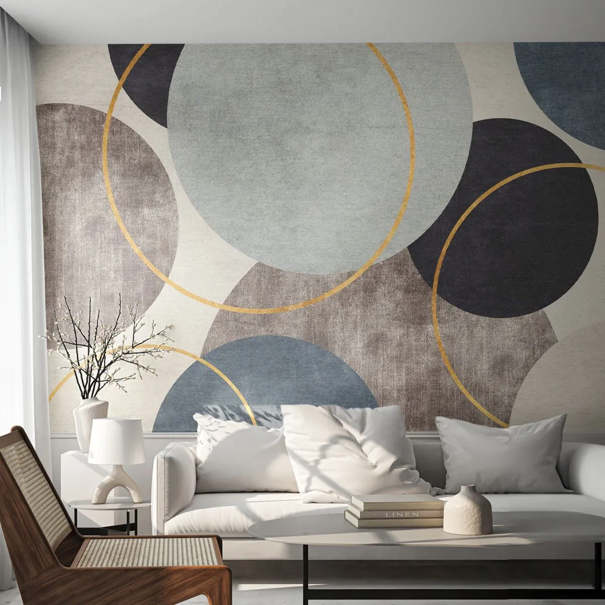 Papel de Parede Standard Eco - Uma composição elegante de círculos sobrepostos - 100x70cm - Roda por roda - Decoração de parede moderna para a sala de estar e quarto ARTTOR