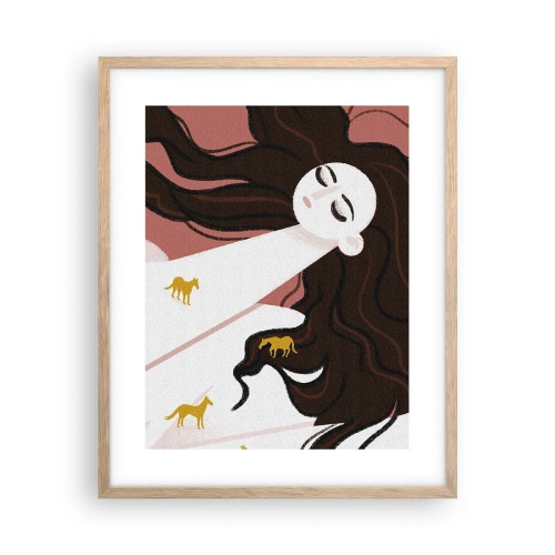 Pôster com moldura de carvalho claro - Sonho com um cavalo dourado - 40x50 cm
