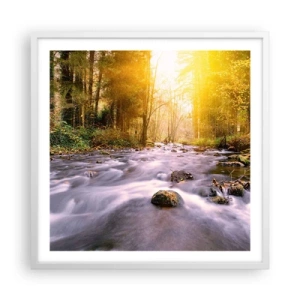 Pôster em moldura branca - Malaquita em um cenário de ouro e prata - 60x60 cm