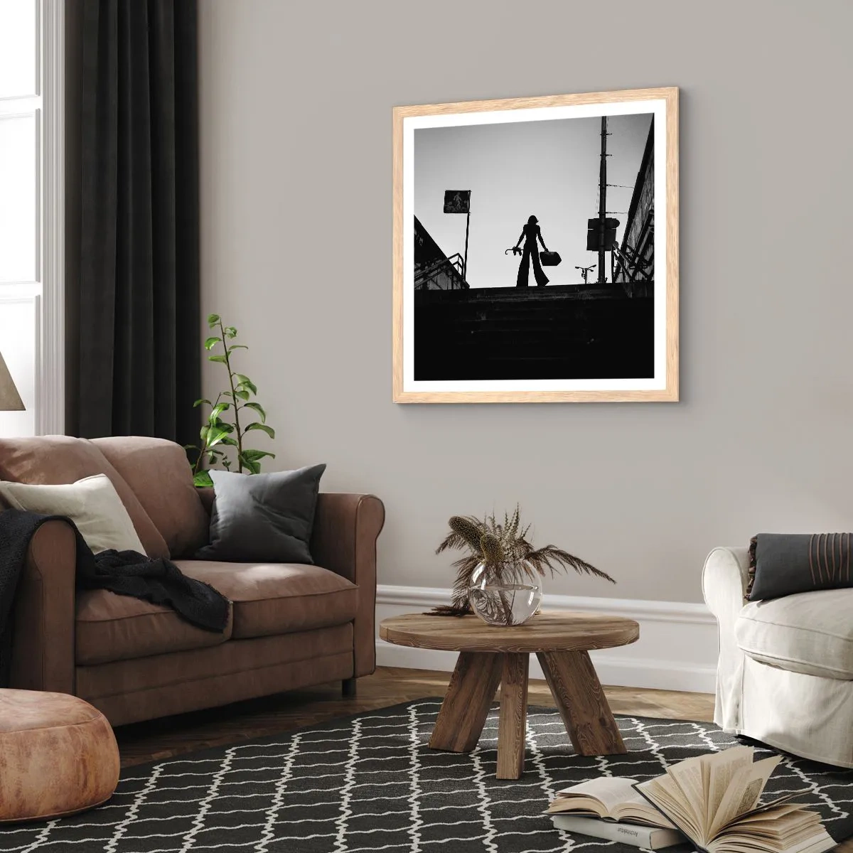 Pôster com moldura de carvalho claro - Caminhadas urbanas - 60x60 cm