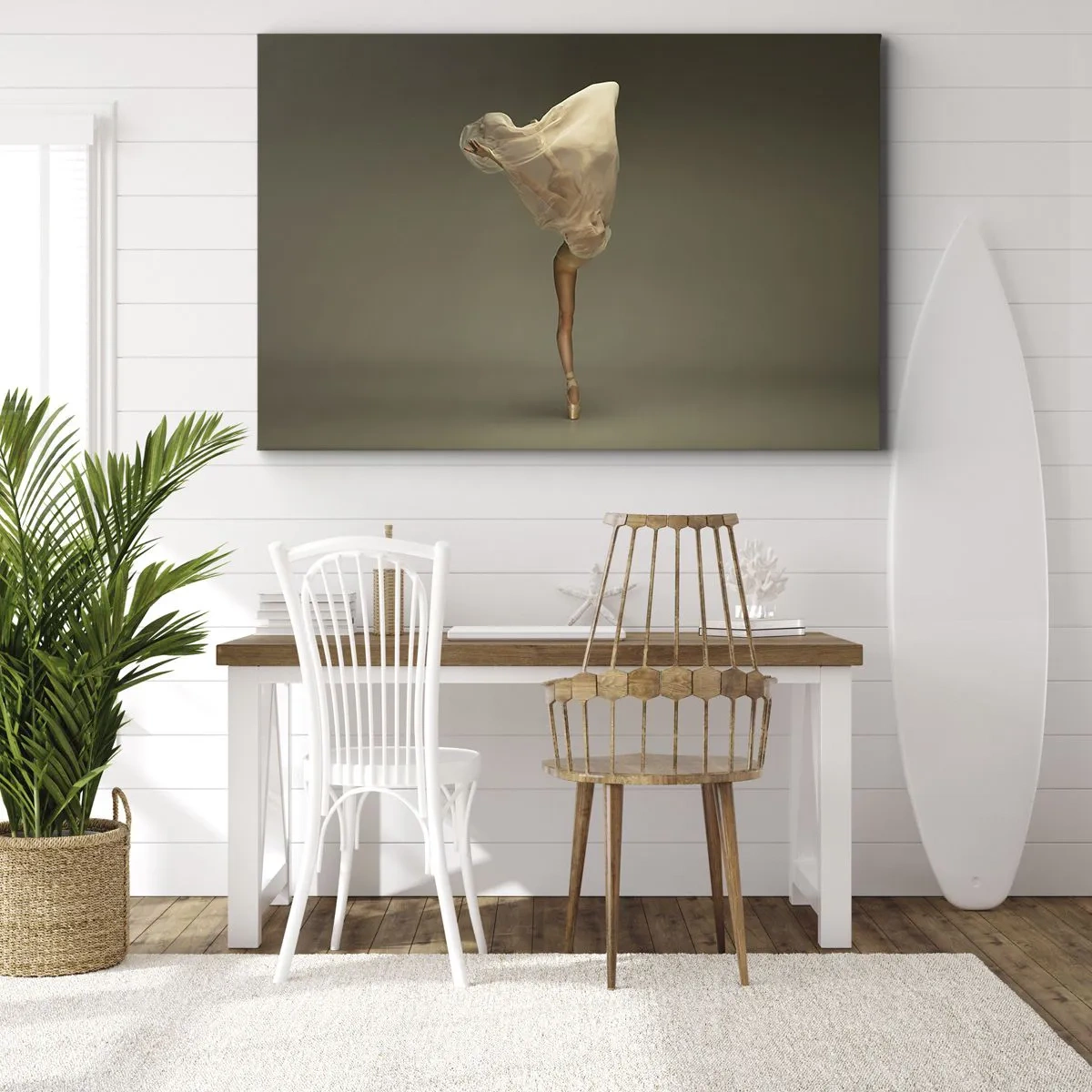 Quadro em tela - Uma dançarina flutuando no ar com tecido - 70x50cm - Prestes a voar - Decoração de parede moderna para a sala de estar e quarto ARTTOR