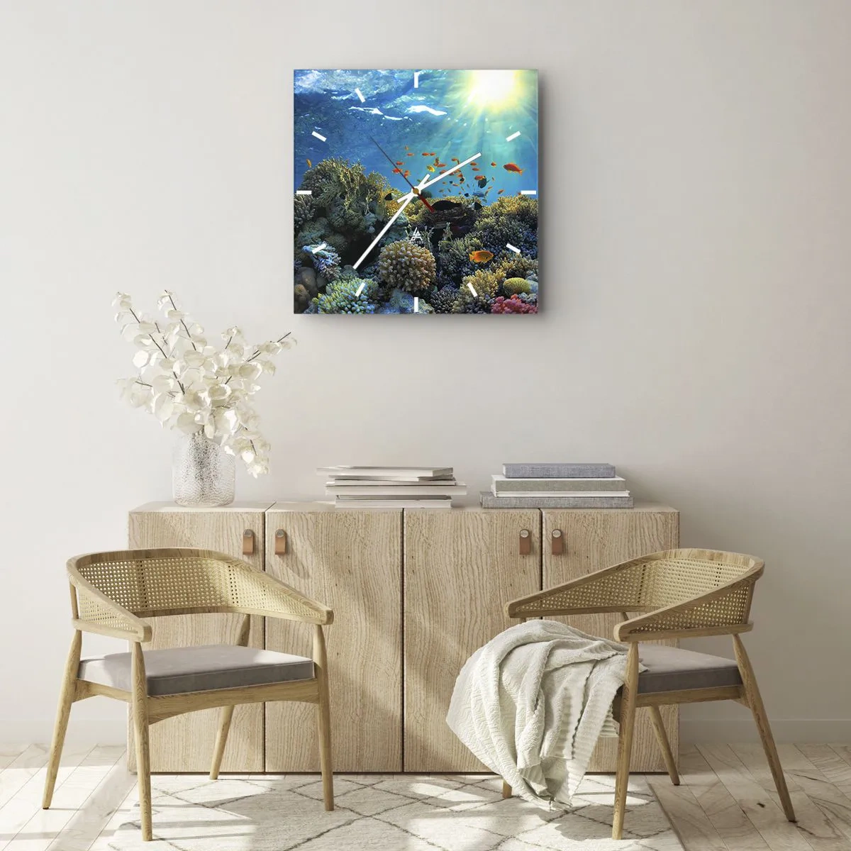 Relógio de parede - Relógio em vidro - Tesouros subaquáticos - 30x30 cm