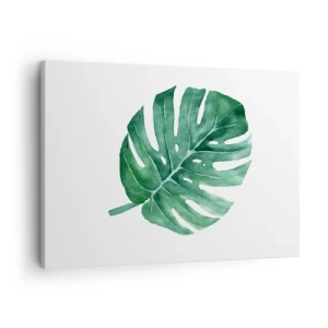 Quadro em tela - Folha de monstera verde em estilo minimalista - 70x50cm - Conceito verde - Decoração de parede moderna para a sala de estar e quarto ARTTOR