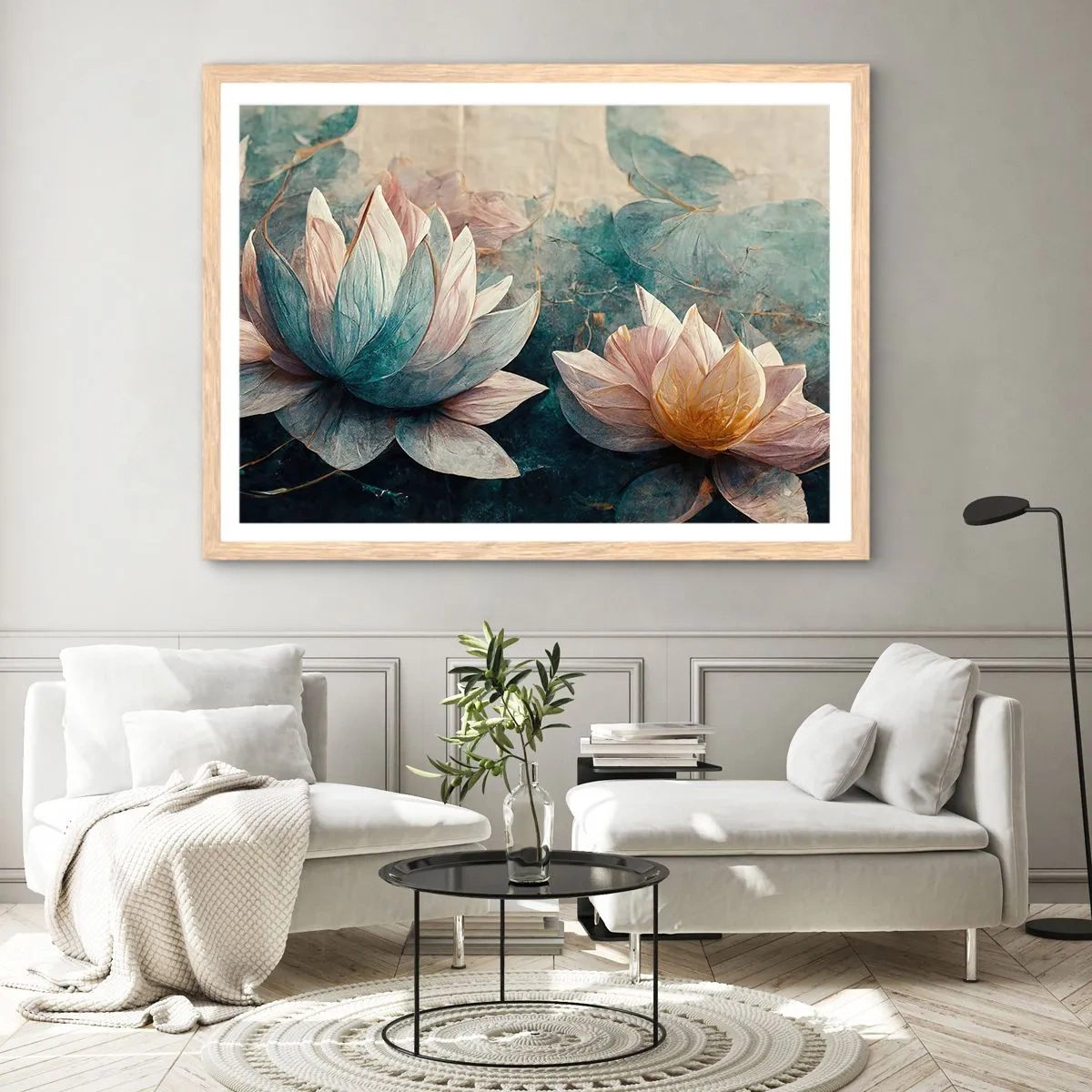 Pôster com moldura de carvalho claro - Estrelas do lago - 70x50 cm