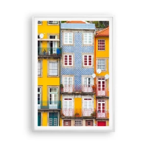 Pôster em moldura branca - Cores da cidade velha - 70x100 cm