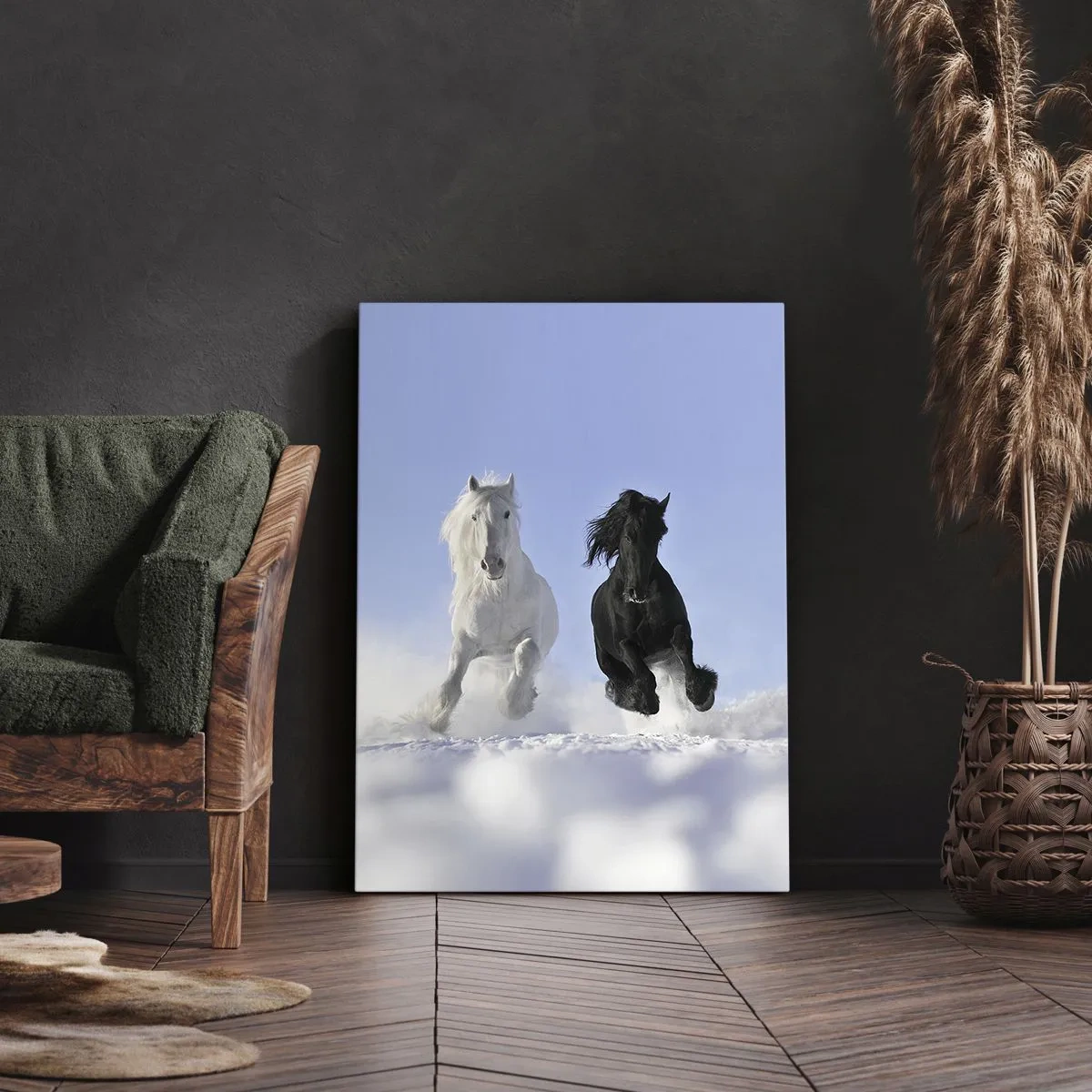 Quadro em tela - Galope preto e branco - 50x70 cm