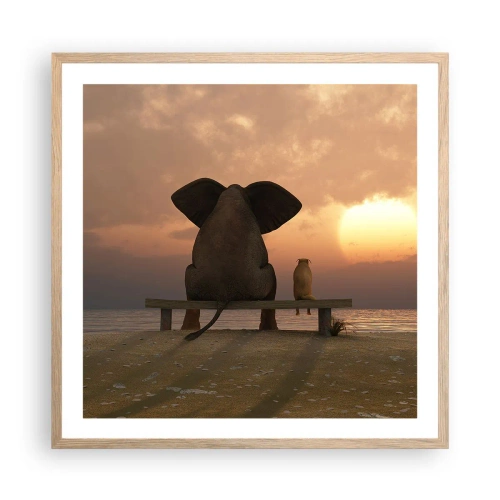 Pôster com moldura de carvalho claro - Como é bom ficarmos em silêncio juntos - 60x60 cm