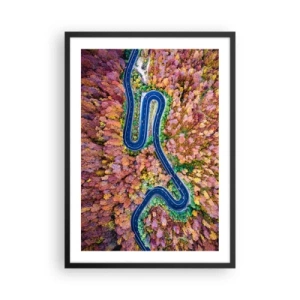 Pôster com moldura preta - Uma estrada sinuosa em uma floresta de outono vista de um ponto de vista aéreo - 50x70cm - Estrada sinuosa pela floresta - Decoração de parede moderna para a sala de estar e quarto ARTTOR