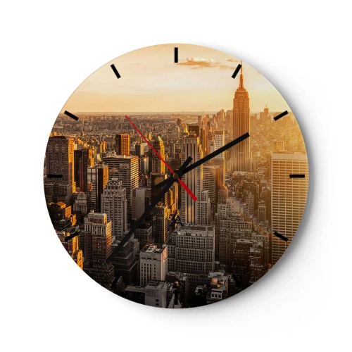 Relógio de parede - Relógio em vidro - Panorama dos arranha-céus de Nova York ao pôr do sol - 30x30cm - Crescer ao sol - Decoração de parede moderna para a sala de estar, cozinha e quarto ARTTOR
