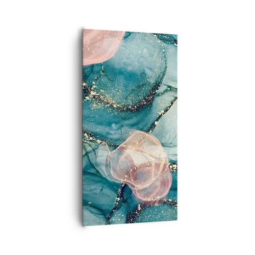 Quadro em tela - Azul seda, rosa tule - 65x120 cm