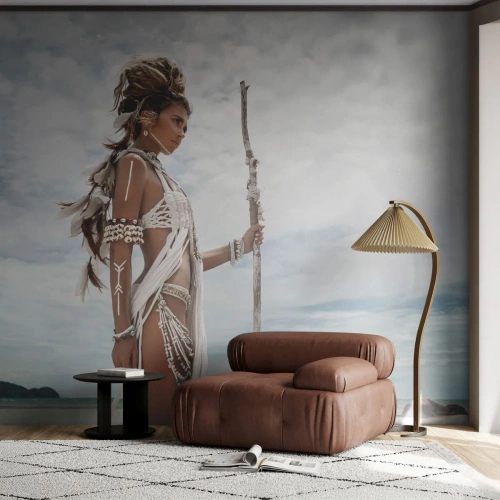 Papel de Parede Premium Sand - Rainha dos trópicos - Mulher, Vestido étnico, Tribo - 400x280 cm