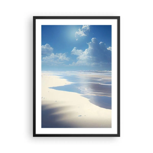 Pôster com moldura preta - Uma praia ensolarada com o céu refletido na água - 50x70cm - Férias no paraíso - Decoração de parede moderna para a sala de estar e quarto ARTTOR