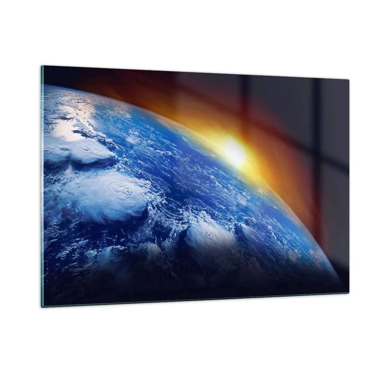 Quadro em vidro - Nascer do sol sobre o planeta azul - 120x80 cm